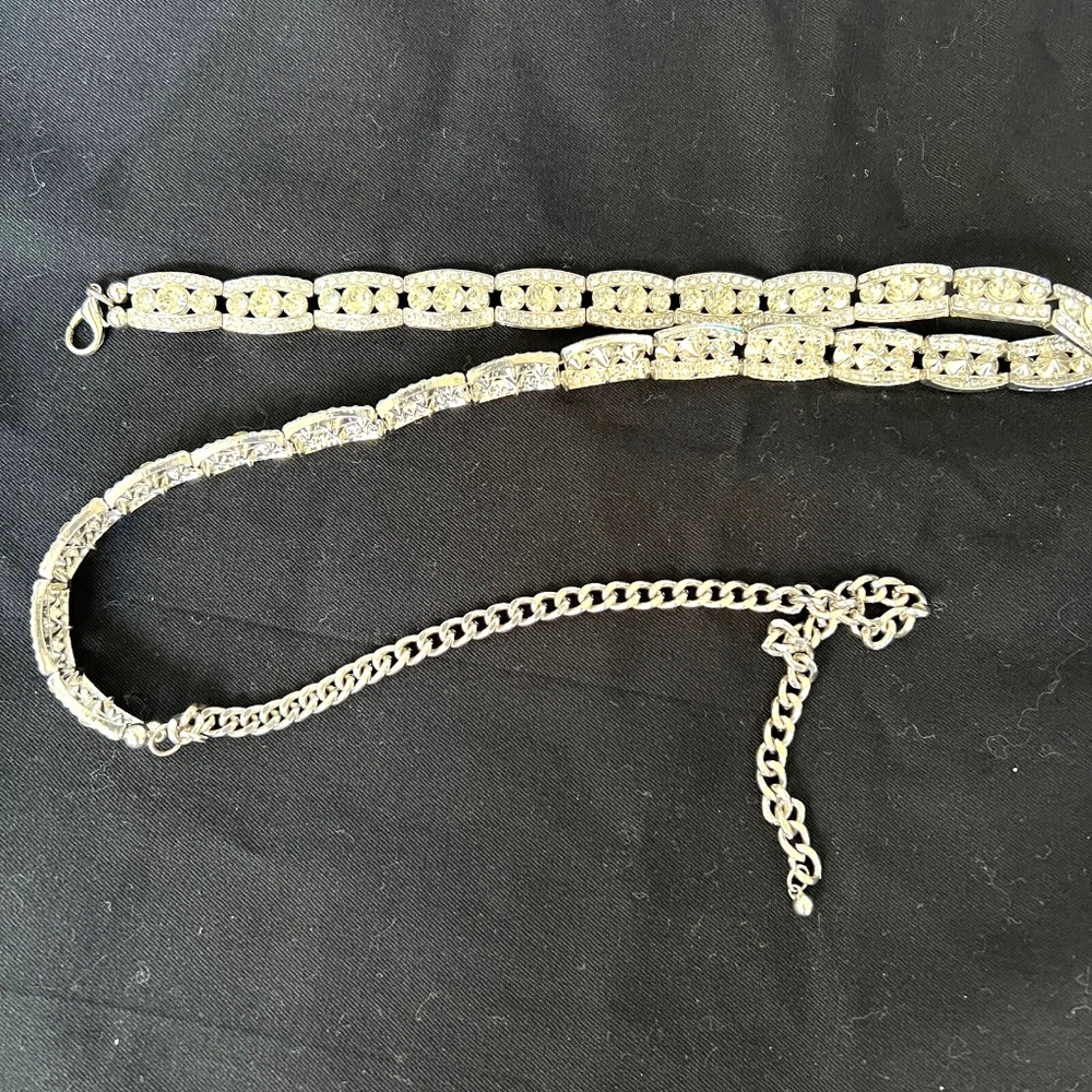Silver Metal Chain Waist Belt Crystal Rhinestone Fairy Boho Adjustable 1/2" Wide